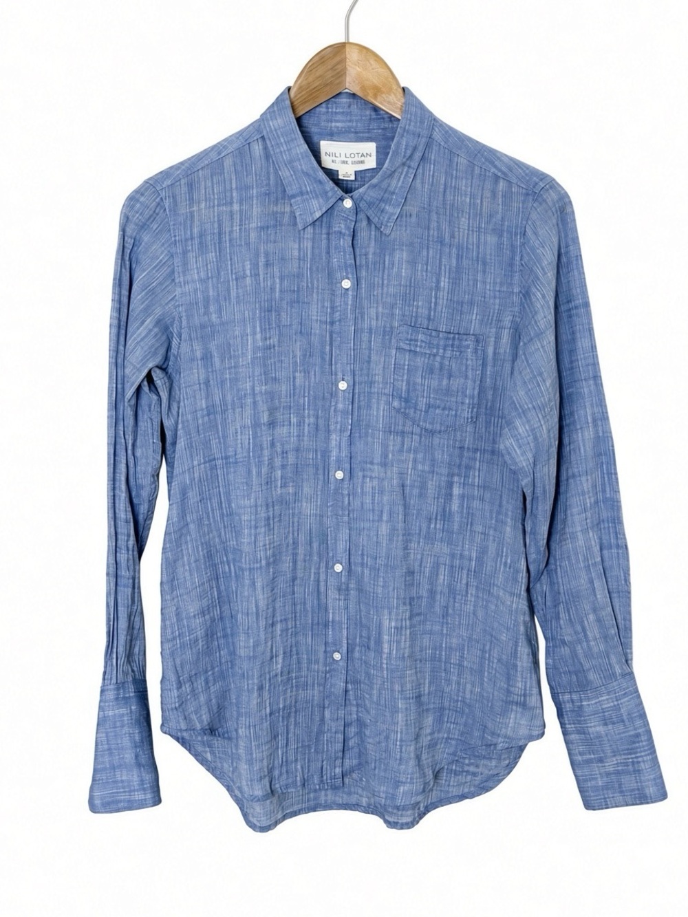 Nili Lotan NL Chambray Cotton Button Down Shirt L Blue